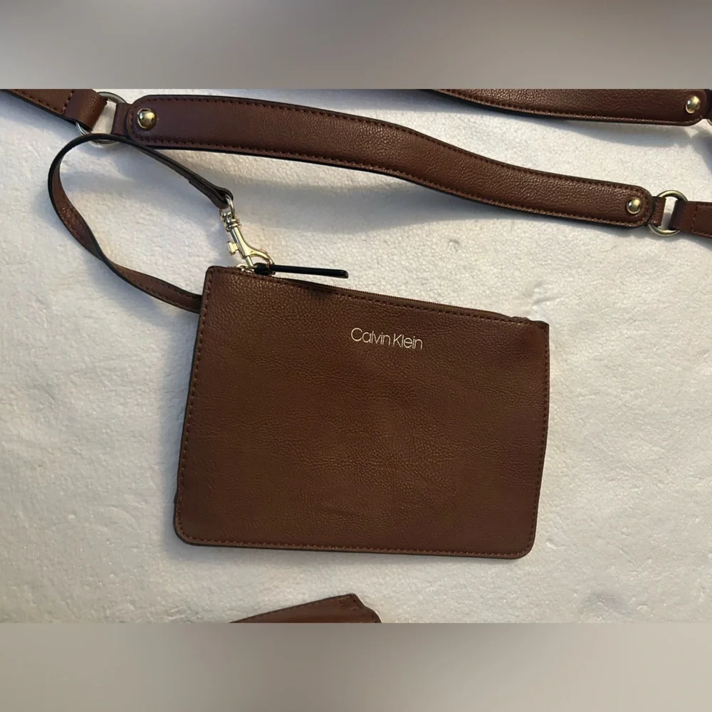 Calvin Klein brown tote purse double strap shoulder bag or crossbody wristlet